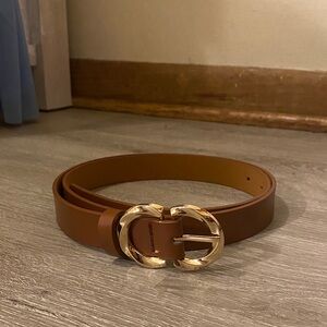 Brown Leather Belt with Gold Buckle